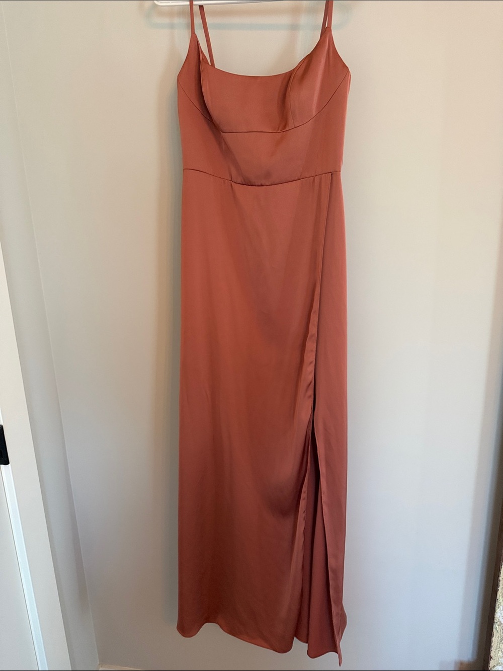 Azazie Rust-Orange Satin Maxi Slip Dress